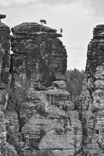 Kletterer an der Bastei Elbsandstein